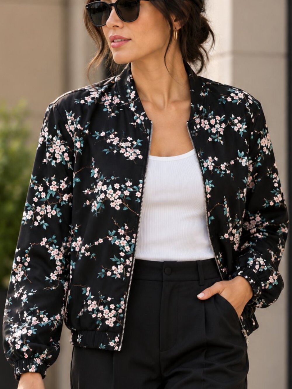 Dalia Crepe Floral Bomber Jacket SMALL